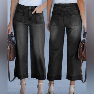 NWOT- Black Wide-Leg,Cropped Women Jeans, never worn with good stretch